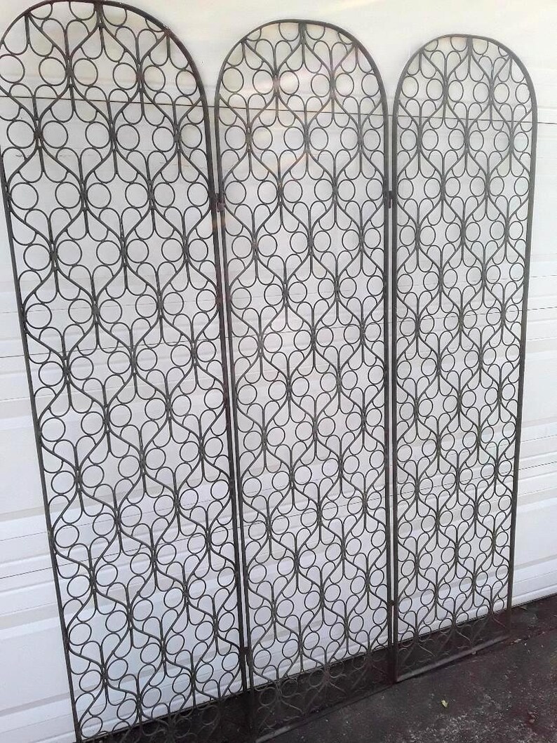 Mid Century Wrought Iron Geometric Three Panel Room Divider Etsy