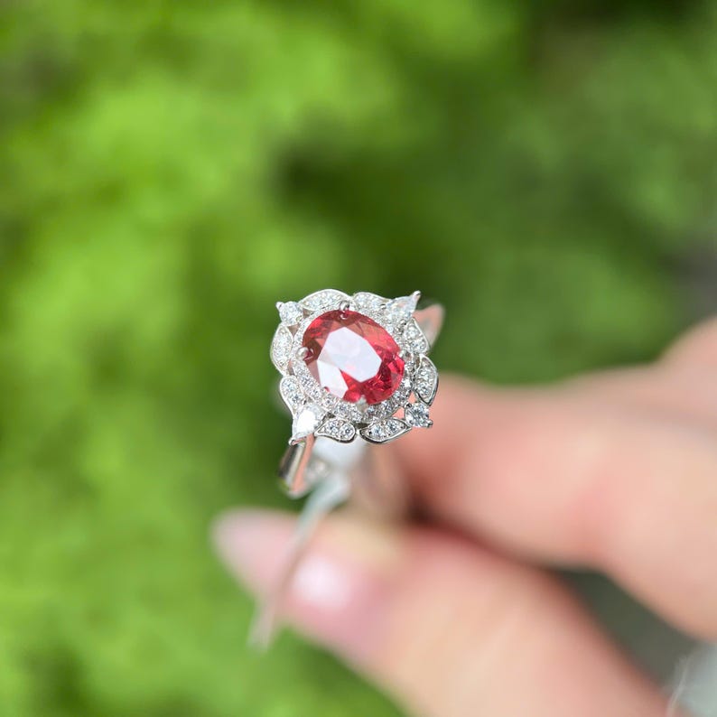 Natural Pink Rhodolite Garnet Ring, 925 Sterling Silver, Oval Cut ...