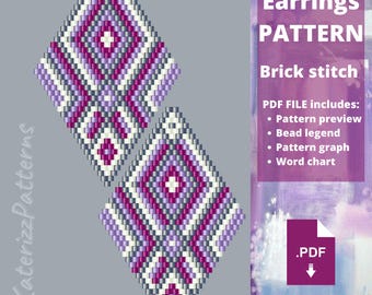 Ornament Rhombus Beaded Earrings Pattern | Brick Stitch | Miyuki Delica (PDF Download)