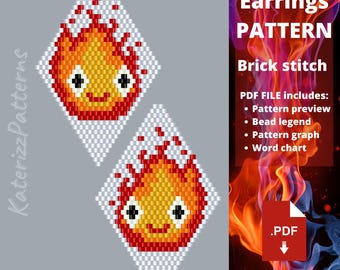 Fire Rhombus Beaded Earrings Pattern | Brick Stitch | Miyuki Delica (PDF Download)