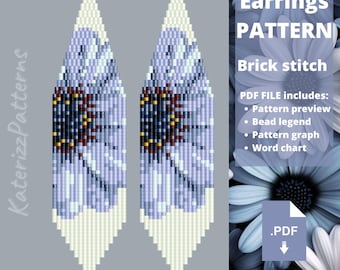 Flowers: gerbera Earrings Pattern | Brick Stitch, Fringe, Miyuki Delica (Digital Download)