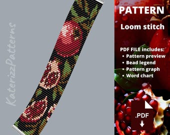 Modèle de bracelet à points de métier à tisser en forme de grenade | Perles Miyuki Delica (Téléchargement PDF)