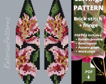 Flowers Earrings Pattern | Brick Stitch, Fringe, Miyuki Delica (Digital Download)