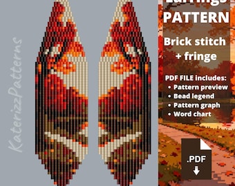 Modèle de boucles d'oreilles paysage d'automne | Point de brique, franges Miyuki Delica (Téléchargement PDF)