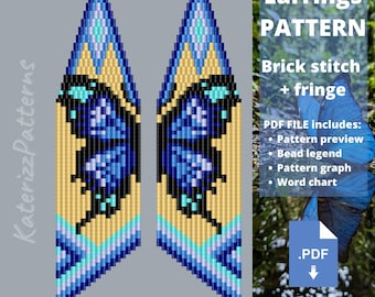 Butterfly Earrings Pattern | Brick Stitch, Fringe, Miyuki Delica (Digital Download)