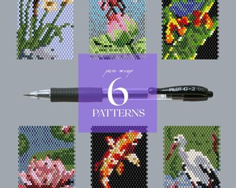 Lake bundle Beaded Pen Wrap Pattern | Peyote Stitch Hearts Design (PDF Download)