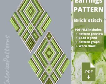 Ornament Rhombus Beaded Earrings Pattern | Brick Stitch | Miyuki Delica (PDF Download)