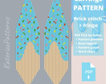 Modèle de boucles d'oreilles donut | Point de brique, franges Miyuki Delica (Téléchargement PDF)