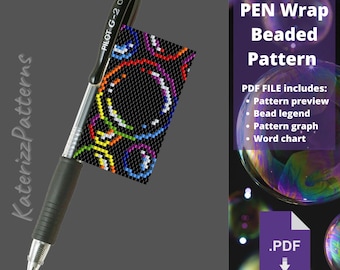 Bubbles Pen Wrap Beaded Pattern | Peyote Stitch PDF (Digital Download)