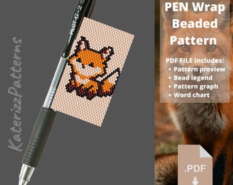 Fox Beaded Pen Wrap Pattern | Peyote Stitch PDF (Digital Download)