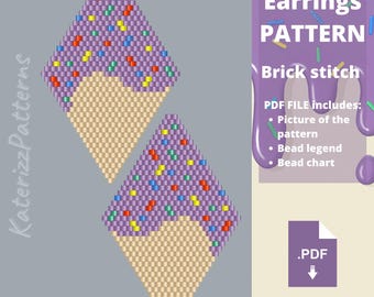 Modèle de boucles d'oreilles en forme de losange en perles | Point de brique | Miyuki Delica (Téléchargement PDF)