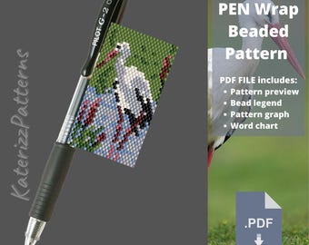 Stork Beaded Pen Wrap Pattern | Peyote Stitch PDF (Digital Download)