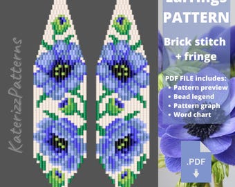 Flowers Earrings Pattern | Brick Stitch, Fringe, Miyuki Delica (Digital Download)