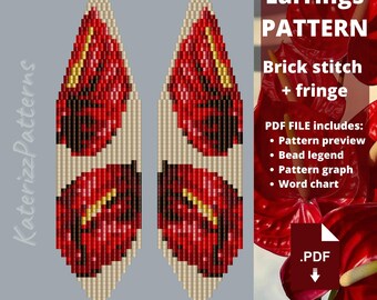 Modèle de boucles d'oreilles fleurs | Point brique, franges Miyuki Delica (Téléchargement PDF)