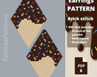Modèle de boucles d'oreilles en forme de losange en perles | Point de brique | Miyuki Delica (Téléchargement PDF)