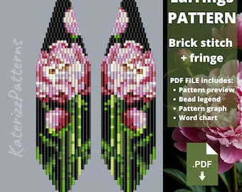 Flowers Earrings Pattern | Brick Stitch, Fringe, Miyuki Delica (Digital Download)