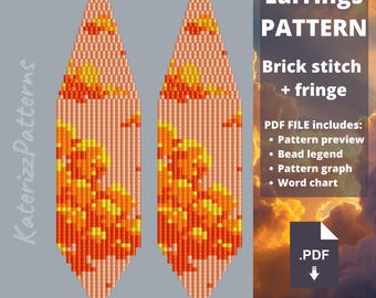 Modèle de boucles d'oreilles nuages ​​orange | Point de brique, franges Miyuki Delica (Téléchargement PDF)
