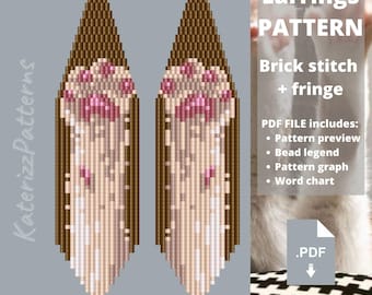 Modèle de boucles d'oreilles pattes de chat | Point de brique, franges Miyuki Delica (Téléchargement PDF)