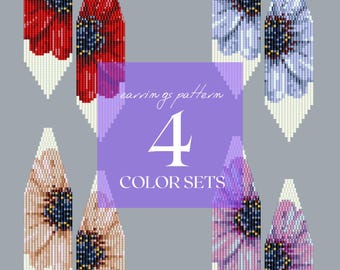 Bundle of Flowers: gerbera Earrings Patterns | Brick Stitch, Fringe, Miyuki Delica (Digital Download)