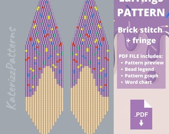 Modèle de boucles d'oreilles donut | Point de brique, franges Miyuki Delica (Téléchargement PDF)