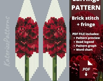 Modèle de boucles d'oreilles fleurs | Point brique, franges Miyuki Delica (Téléchargement PDF)