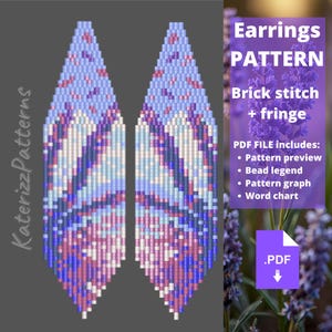 Lavender Beaded Earrings Pattern | Brick Stitch, Fringe Miyuki Delica (PDF Download)