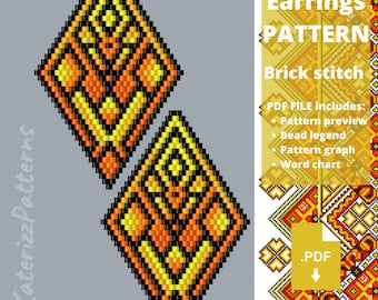 Ornament Rhombus Beaded Earrings Pattern | Brick Stitch | Miyuki Delica (PDF Download)