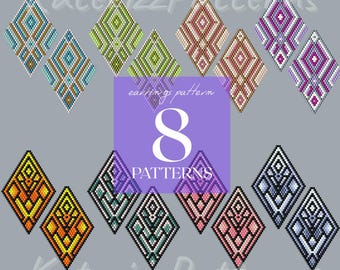 Bundle of Ornaments Earrings Patterns | Brick Stitch, Fringe, Miyuki Delica (Digital Download)