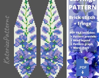 Flowers Earrings Pattern | Brick Stitch, Fringe, Miyuki Delica (Digital Download)