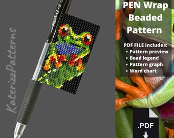 Frog Beaded Pen Wrap Pattern | Peyote Stitch PDF (Digital Download)