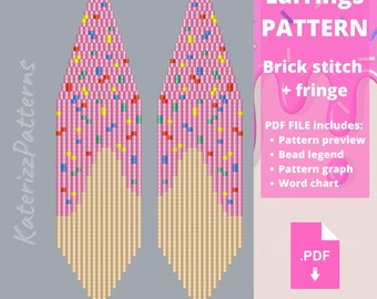 Modèle de boucles d'oreilles donut | Point de brique, franges Miyuki Delica (Téléchargement PDF)