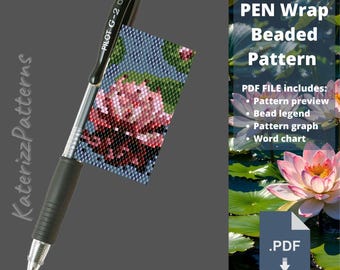 Lotus Beaded Pen Wrap Pattern | Peyote Stitch PDF (Digital Download)