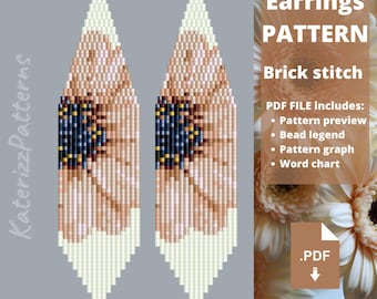 Flowers: gerbera Earrings Pattern | Brick Stitch, Fringe, Miyuki Delica (Digital Download)
