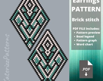 Ornament Rhombus Beaded Earrings Pattern | Brick Stitch | Miyuki Delica (PDF Download)