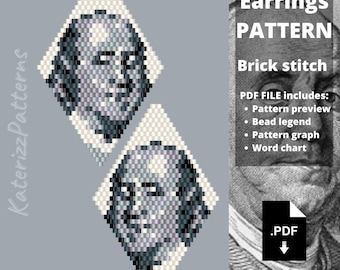 Franklin Rhombus Beaded Earrings Pattern | Brick Stitch | Miyuki Delica (PDF Download)