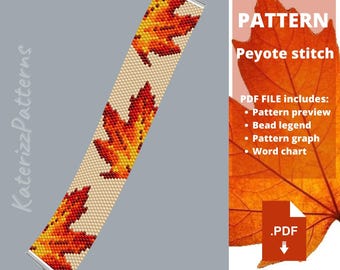 Modèle de bracelet en point Peyote feuille | Perles Miyuki Delica (Téléchargement PDF)