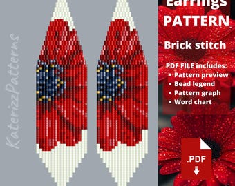 Flowers: gerbera Earrings Pattern | Brick Stitch, Fringe, Miyuki Delica (Digital Download)
