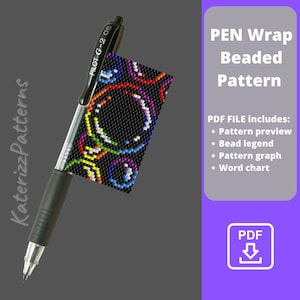 May include: A black Pilot G-2 05 pen with a beaded pattern wrap featuring colorful bubble designs. The pattern is on a black background. The image also includes text that says "PEN Wrap Beaded Pattern".
