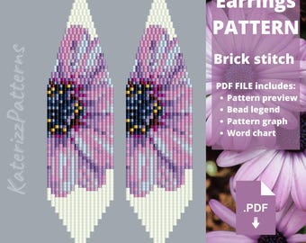 Flowers: gerbera Earrings Pattern | Brick Stitch, Fringe, Miyuki Delica (Digital Download)