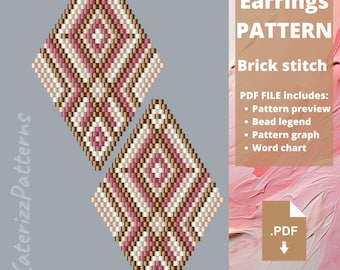 Ornament Rhombus Beaded Earrings Pattern | Brick Stitch | Miyuki Delica (PDF Download)