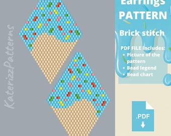 Modèle de boucles d'oreilles en forme de losange en perles | Point de brique | Miyuki Delica (Téléchargement PDF)