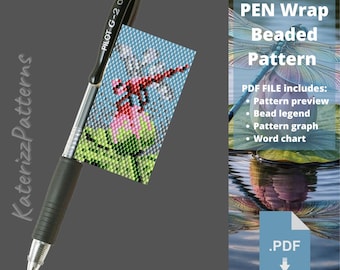 Dragonfly Beaded Pen Wrap Pattern | Peyote Stitch PDF (Digital Download)