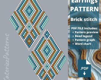 Ornament Rhombus Beaded Earrings Pattern | Brick Stitch | Miyuki Delica (PDF Download)