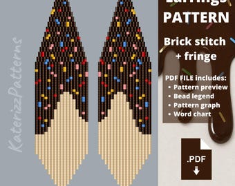 Modèle de boucles d'oreilles donut | Point de brique, franges Miyuki Delica (Téléchargement PDF)