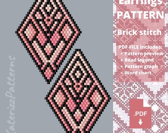 Ornament Rhombus Beaded Earrings Pattern | Brick Stitch | Miyuki Delica (PDF Download)