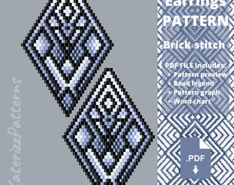 Ornament Rhombus Beaded Earrings Pattern | Brick Stitch | Miyuki Delica (PDF Download)