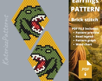 Dinosaur Rhombus Beaded Earrings Pattern | Brick Stitch | Miyuki Delica (PDF Download)