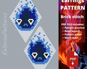 Fire Rhombus Beaded Earrings Pattern | Brick Stitch | Miyuki Delica (PDF Download)
