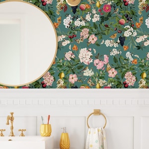 Summer Orchard &#39;Mallard Green&#39; Drawer Liner // Peel & Stick Self Adhesive Paper or Smooth Pre-Pasted Eco Safe Wallpaper 3-6-9-12ft L Rolls