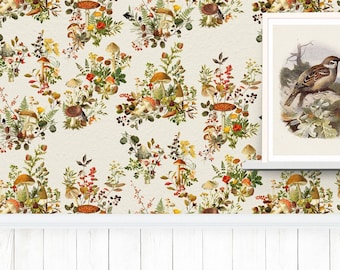 Woodland Mushroom Wallpaper: Botanical Peel and Stick Drawer Liner